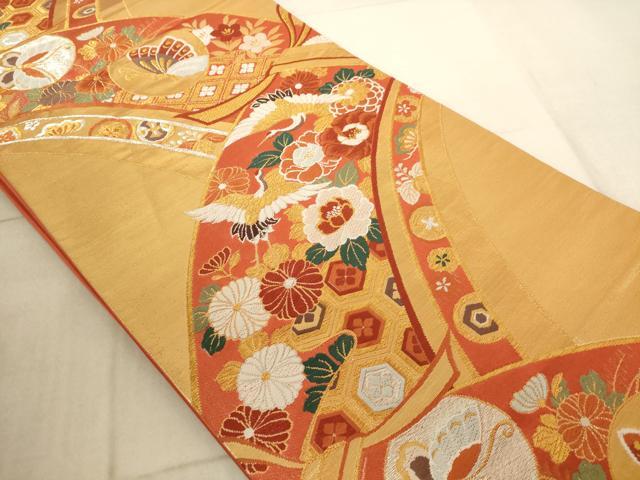 平和屋着物◎六通柄袋帯 唐織 束ね熨斗吉祥花鳥文 金銀糸 正絹 逸品 AAAL6590tg