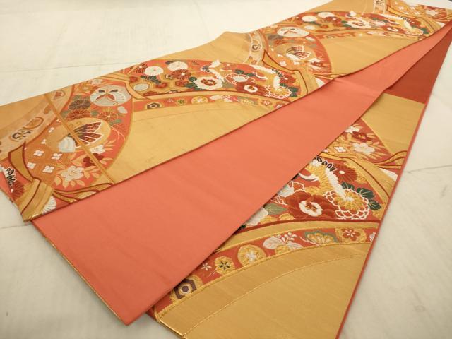 平和屋着物◎六通柄袋帯 唐織 束ね熨斗吉祥花鳥文 金銀糸 正絹 逸品 AAAL6590tg