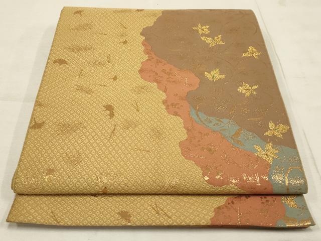 平和屋着物◎六通柄袋帯 道長花唐草文 金糸 正絹 逸品 AAAL6626tg