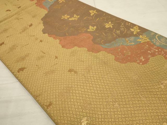 平和屋着物◎六通柄袋帯 道長花唐草文 金糸 正絹 逸品 AAAL6626tg