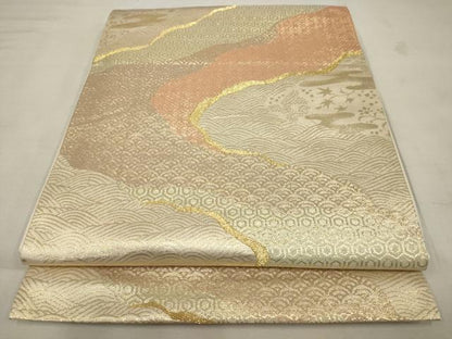 平和屋着物◎六通柄袋帯 道長吉祥花文 金糸 正絹 逸品 AAAL6628tg