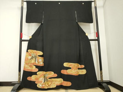 平和屋着物■豪華黒留袖 駒刺繍 エ霞御所車花文 金彩 正絹 逸品 AAAL6869ck