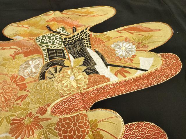 平和屋着物■豪華黒留袖 駒刺繍 エ霞御所車花文 金彩 正絹 逸品 AAAL6869ck