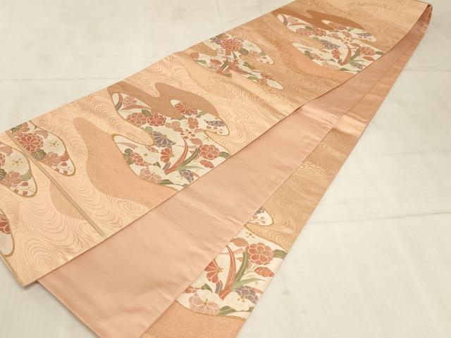 平和屋着物◎六通柄袋帯 流水草花文 金糸 正絹 逸品 AAAL7069pf