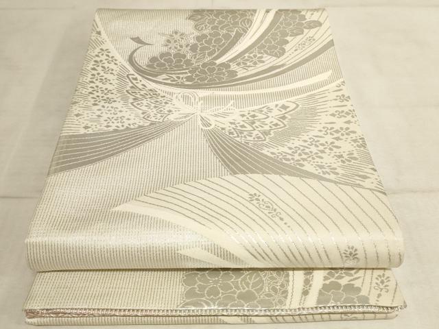 平和屋着物◎両面六通柄袋帯 唐織 草花文 銀糸 正絹 逸品 AAAL7096pf