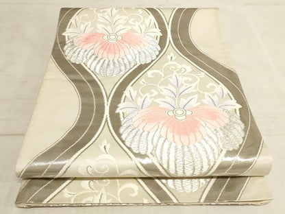 平和屋着物◎六通柄袋帯 唐織 立涌花文 銀糸 正絹 逸品 AAAL7101pf