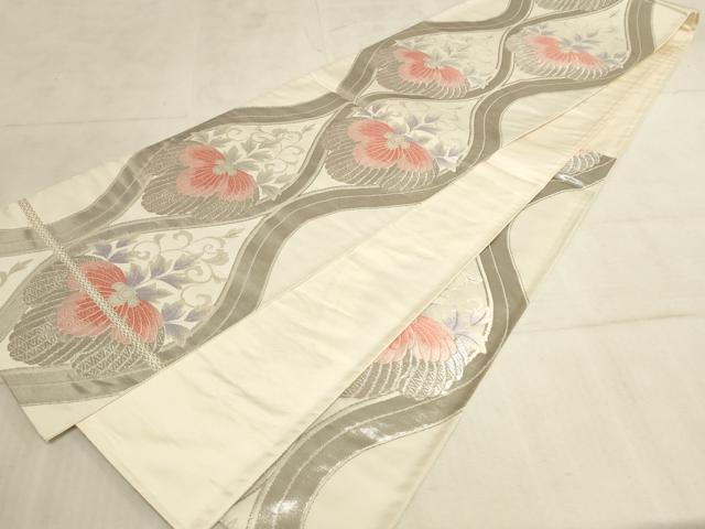 平和屋着物◎六通柄袋帯 唐織 立涌花文 銀糸 正絹 逸品 AAAL7101pf