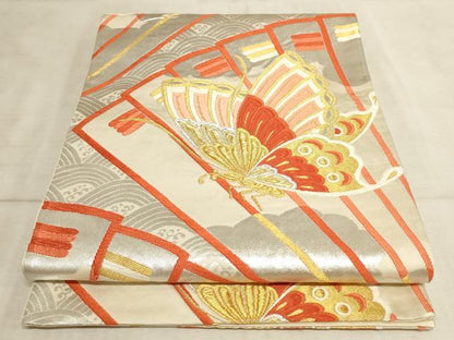 平和屋着物◎六通柄袋帯 唐織 檜扇舞蝶文 金銀糸 正絹 逸品 AAAL7103pf