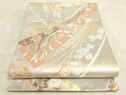 平和屋着物◎六通柄袋帯 唐織 熨斗鳳凰花文 金銀糸 正絹 逸品 AAAL7155pf
