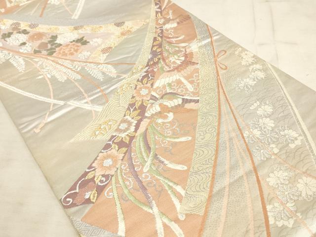 平和屋着物◎六通柄袋帯 唐織 熨斗鳳凰花文 金銀糸 正絹 逸品 AAAL7155pf