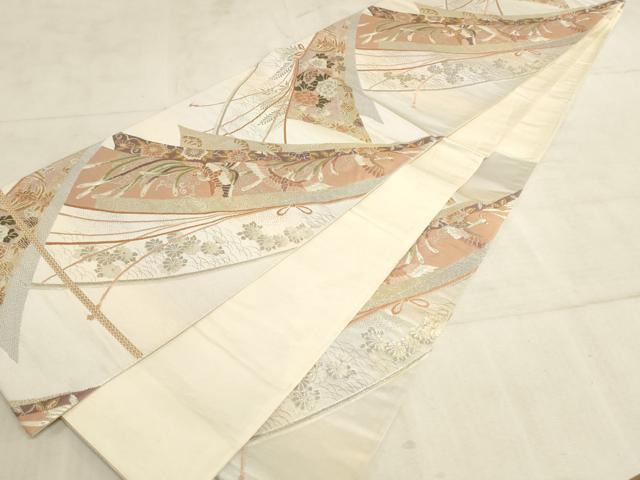 平和屋着物◎六通柄袋帯 唐織 熨斗鳳凰花文 金銀糸 正絹 逸品 AAAL7155pf