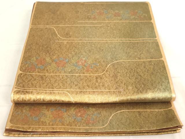 平和屋着物◎六通柄袋帯 纐都 横段花文 金糸 正絹 逸品 AAAL7954ex