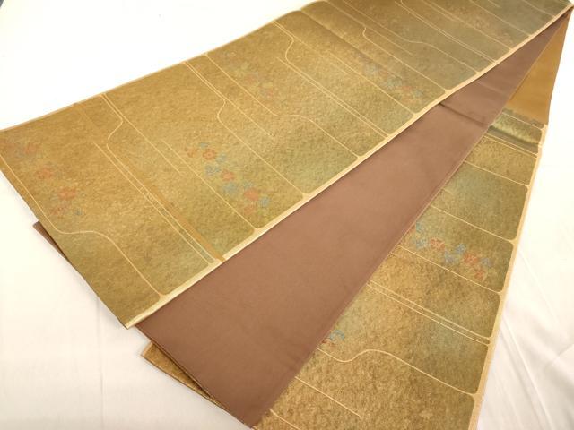 平和屋着物◎六通柄袋帯 纐都 横段花文 金糸 正絹 逸品 AAAL7954ex
