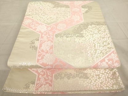 平和屋着物◎六通柄袋帯 唐織 毘沙門亀甲草花文 銀糸 正絹 逸品 AAAL7993ex
