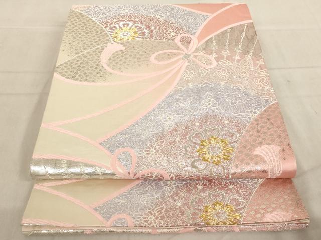 平和屋着物◎六通柄袋帯 紐結び正倉院花文 金銀糸 正絹 逸品 AAAL8000ex