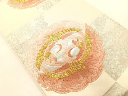 平和屋着物◎六通柄袋帯 唐織 向い鳳凰花文 金銀糸 正絹 逸品 AAAL8295yx