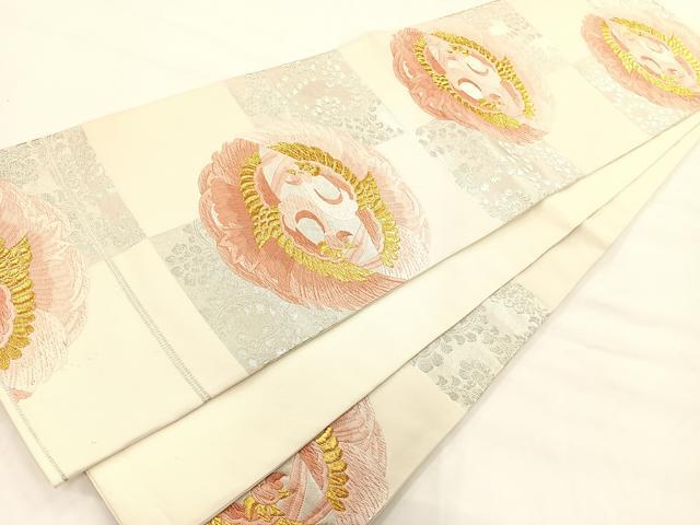 平和屋着物◎六通柄袋帯 唐織 向い鳳凰花文 金銀糸 正絹 逸品 AAAL8295yx