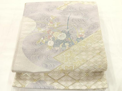 平和屋着物◎六通柄袋帯 松皮菱流水花文 金銀糸 正絹 逸品 AAAL8297yx
