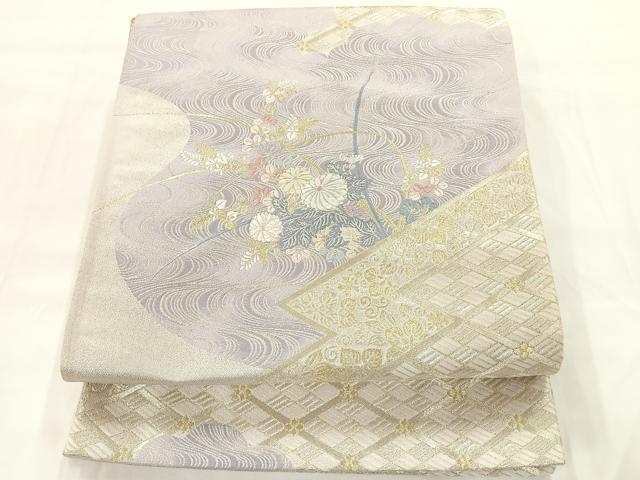 平和屋着物◎六通柄袋帯 松皮菱流水花文 金銀糸 正絹 逸品 AAAL8297yx