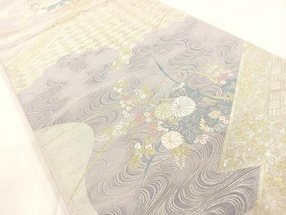 平和屋着物◎六通柄袋帯 松皮菱流水花文 金銀糸 正絹 逸品 AAAL8297yx