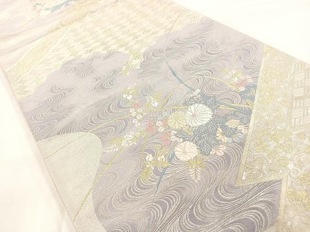 平和屋着物◎六通柄袋帯 松皮菱流水花文 金銀糸 正絹 逸品 AAAL8297yx