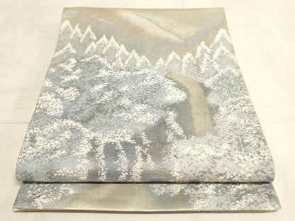 平和屋着物◎六通柄袋帯 風景文 銀糸 正絹 逸品 AAAL8928pf