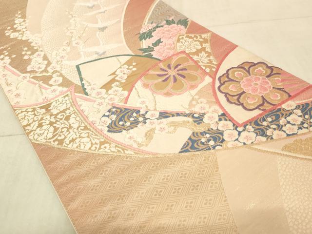 平和屋着物◎六通柄袋帯 唐織 飛鶴花文 金糸 正絹 逸品 AAAL8936pf