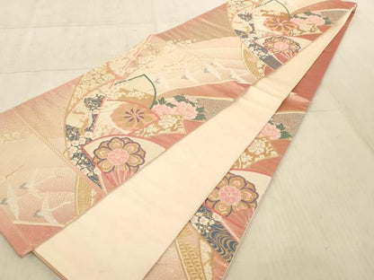 平和屋着物◎六通柄袋帯 唐織 飛鶴花文 金糸 正絹 逸品 AAAL8936pf