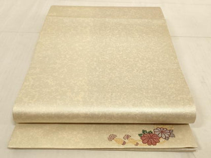 平和屋着物◎六通柄袋帯 刺繍 ワンポイント 結び紐花文 引箔 正絹 逸品 AAAL8954pf