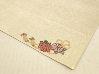 平和屋着物◎六通柄袋帯 刺繍 ワンポイント 結び紐花文 引箔 正絹 逸品 AAAL8954pf