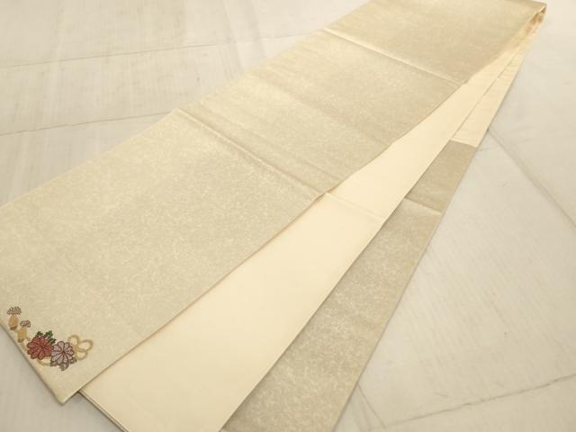 平和屋着物◎六通柄袋帯 刺繍 ワンポイント 結び紐花文 引箔 正絹 逸品 AAAL8954pf