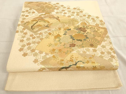 平和屋着物◎太鼓柄袋帯 地紙吉祥花鳥文 金糸 金彩 正絹 逸品 AAAL9077ex