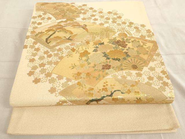 平和屋着物◎太鼓柄袋帯 地紙吉祥花鳥文 金糸 金彩 正絹 逸品 AAAL9077ex