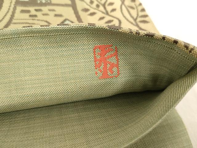 平和屋着物◎六通柄袋帯　作家物　市松風景文　正絹　逸品　AAAL9094ex