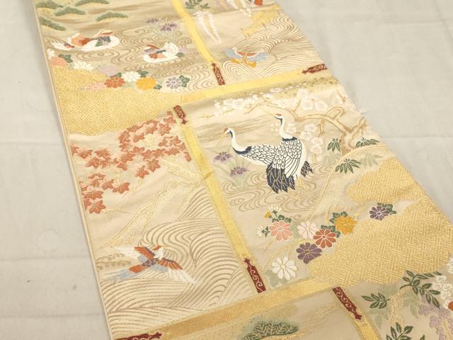 平和屋着物◎六通柄袋帯 唐織 屏風花鳥文 漆箔 金糸 正絹 逸品 AAAL9112ex