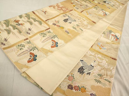 平和屋着物◎六通柄袋帯 唐織 屏風花鳥文 漆箔 金糸 正絹 逸品 AAAL9112ex