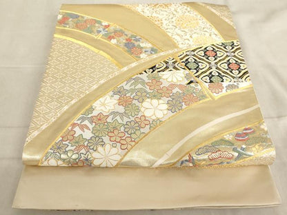 平和屋着物◎六通柄袋帯 竹取り吉祥花鳥文 金糸 正絹 逸品 AAAL9117ex