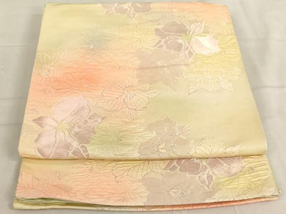 平和屋着物◎六通柄袋帯 草花文 銀糸 正絹 逸品 AAAL9118ex