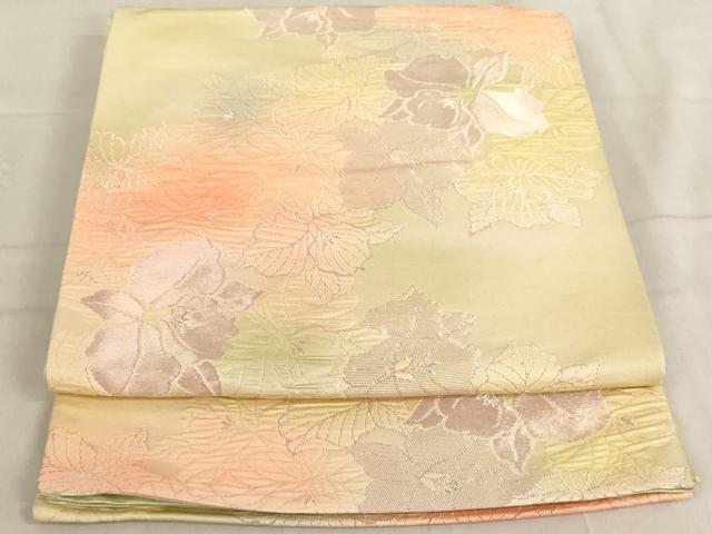 平和屋着物◎六通柄袋帯 草花文 銀糸 正絹 逸品 AAAL9118ex