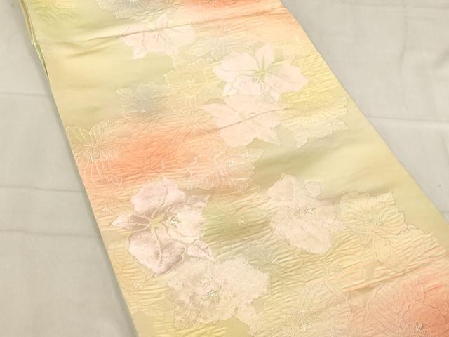 平和屋着物◎六通柄袋帯 草花文 銀糸 正絹 逸品 AAAL9118ex