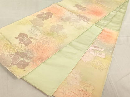 平和屋着物◎六通柄袋帯 草花文 銀糸 正絹 逸品 AAAL9118ex