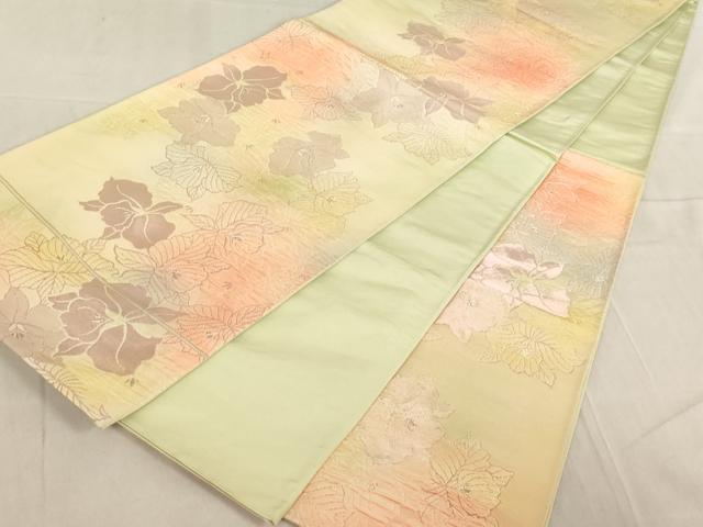 平和屋着物◎六通柄袋帯 草花文 銀糸 正絹 逸品 AAAL9118ex