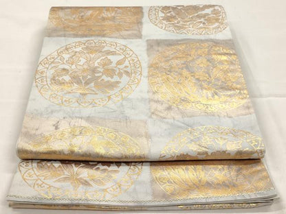 平和屋着物◎六通柄袋帯 市松花丸文 金糸 正絹 逸品 AAAL9146ex