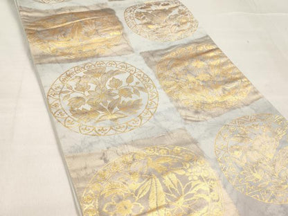 平和屋着物◎六通柄袋帯 市松花丸文 金糸 正絹 逸品 AAAL9146ex