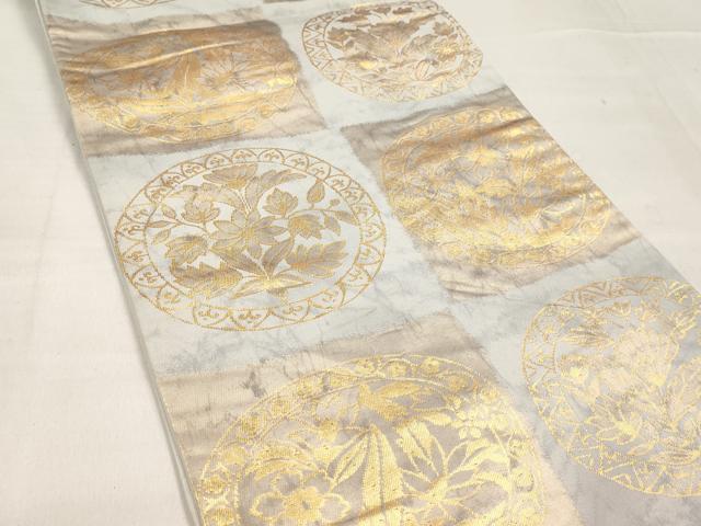 平和屋着物◎六通柄袋帯 市松花丸文 金糸 正絹 逸品 AAAL9146ex