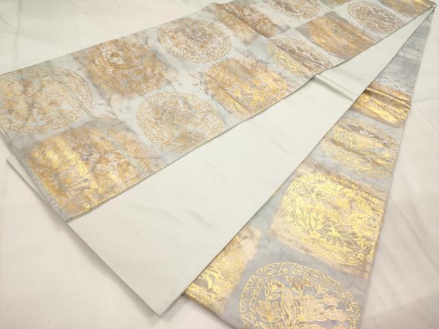 平和屋着物◎六通柄袋帯 市松花丸文 金糸 正絹 逸品 AAAL9146ex