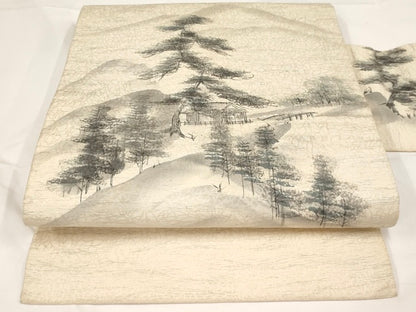 平和屋着物◎九寸名古屋帯　作家物　手描き　風景文　正絹　逸品　AAAL9938Aex