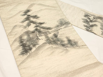 平和屋着物◎九寸名古屋帯　作家物　手描き　風景文　正絹　逸品　AAAL9938Aex