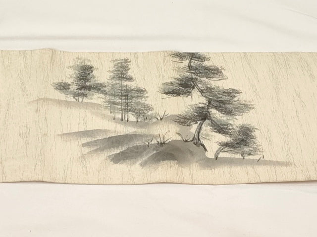 平和屋着物◎九寸名古屋帯　作家物　手描き　風景文　正絹　逸品　AAAL9938Aex