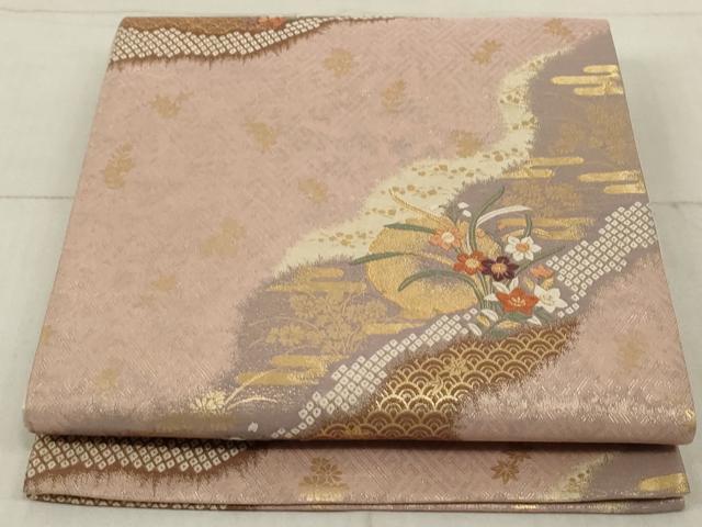 平和屋着物◎六通柄袋帯 道長雪輪花文 金糸 正絹 逸品 AAAM0947tn